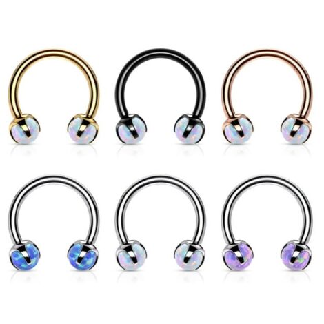 316L Steel Claw Set Synthetic Opal Ball Horseshoe Circular Barbell - Image 3