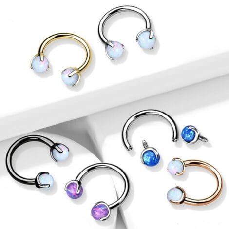 316L Steel Claw Set Synthetic Opal Ball Horseshoe Circular Barbell