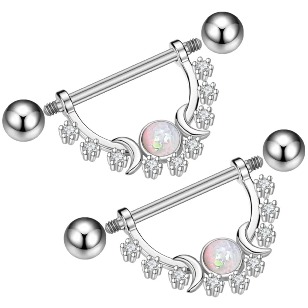 CZ and Opal Moon Set Galaxy Shield Nipple Ring