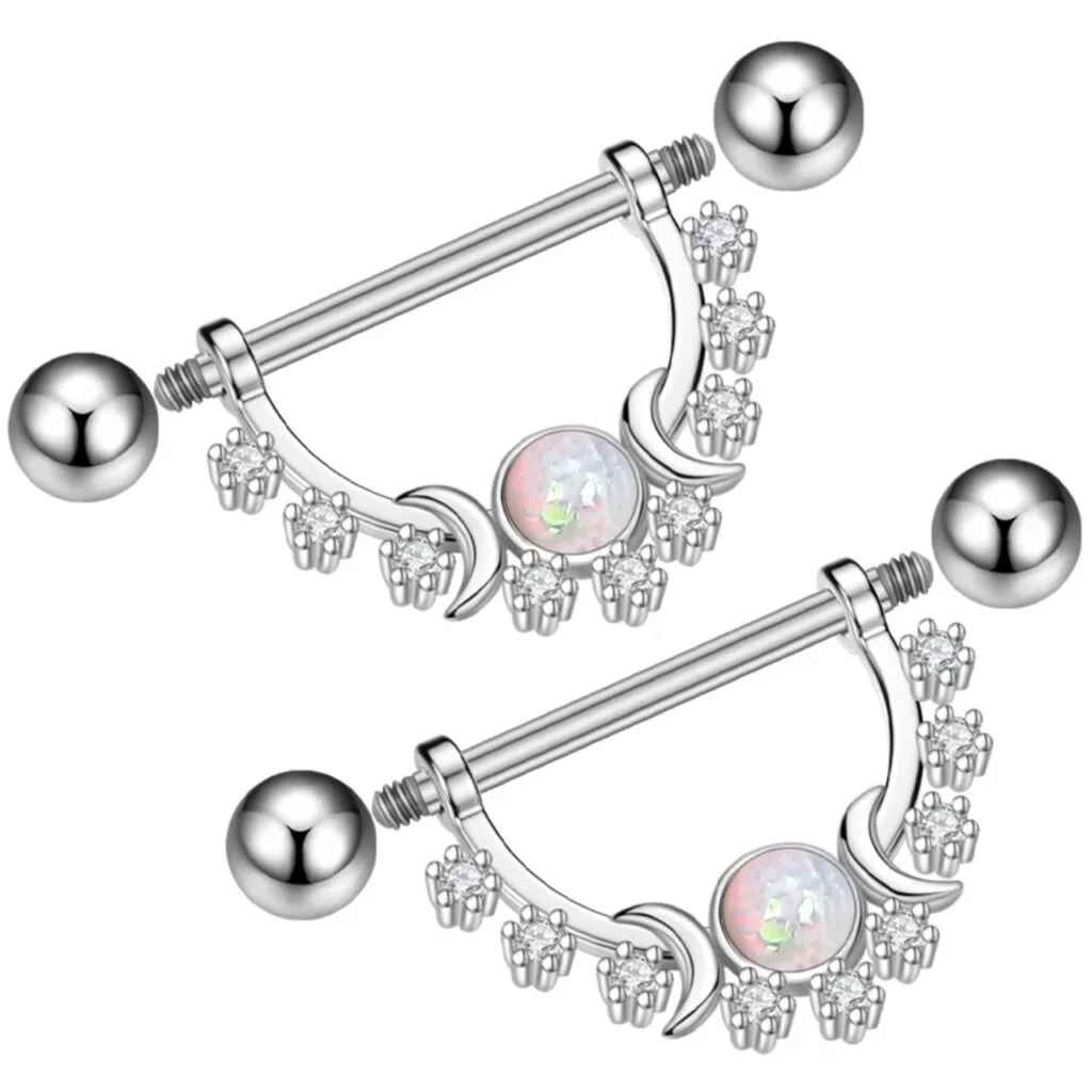 CZ and Opal Moon Set Galaxy Shield Nipple Ring