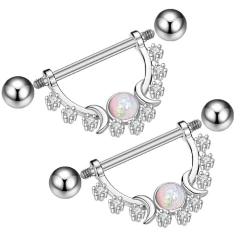 CZ and Opal Moon Set Galaxy Shield Nipple Ring - Image 2