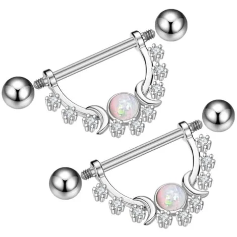 CZ and Opal Moon Set Galaxy Shield Nipple Ring - Image 2