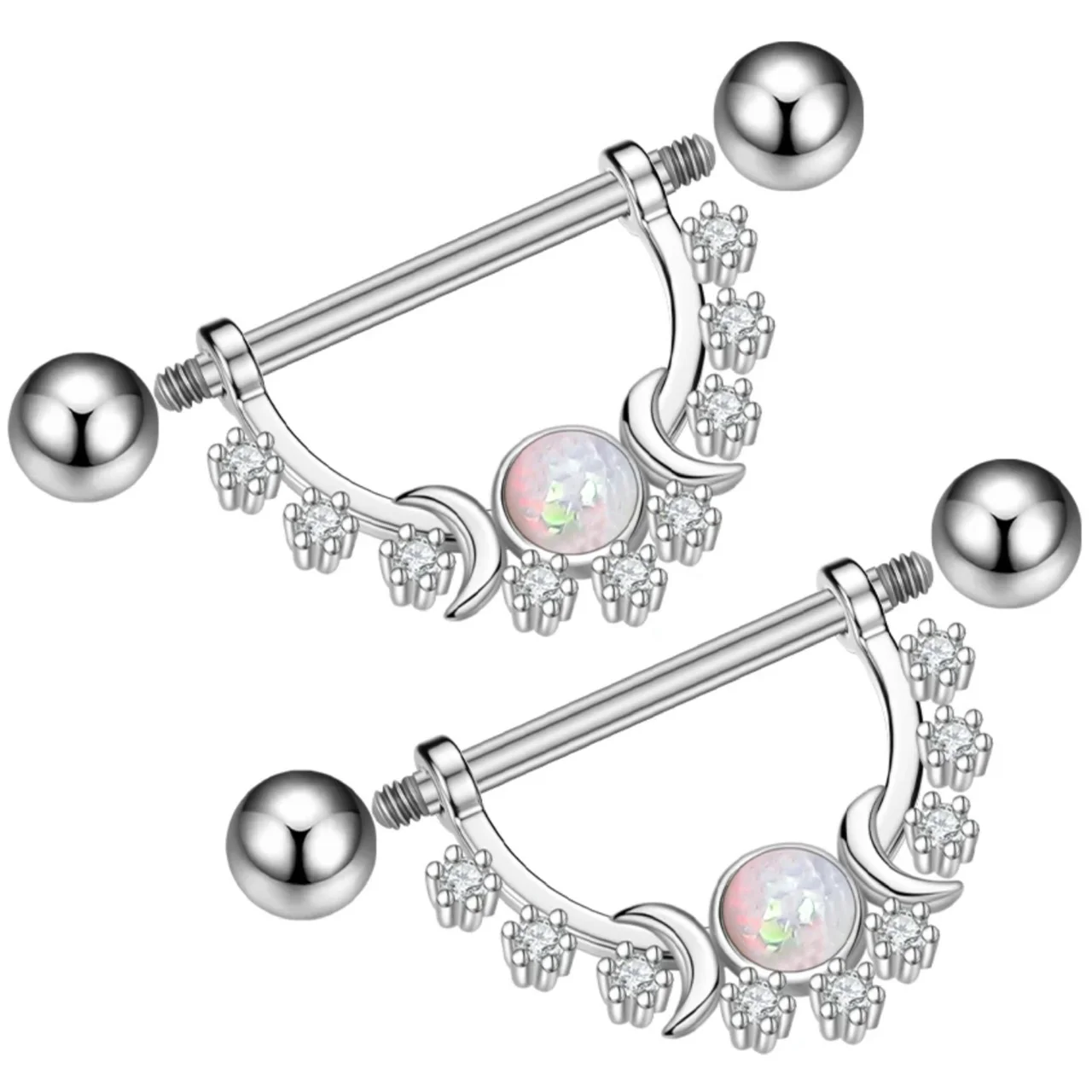 CZ and Opal Moon Set Galaxy Shield Nipple Ring - Image 2
