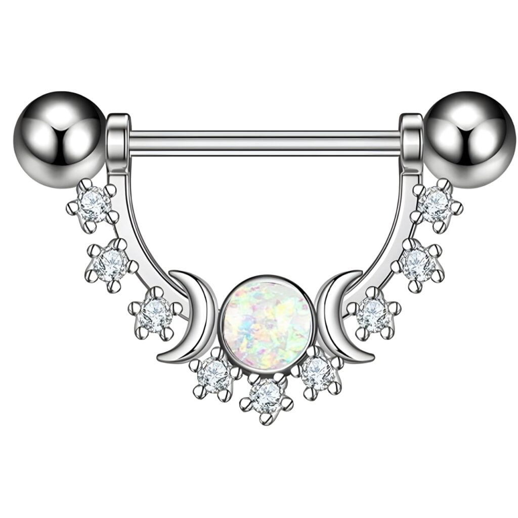 CZ and Opal Moon Set Galaxy Shield Nipple Ring