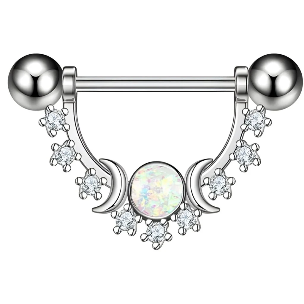 CZ and Opal Moon Set Galaxy Shield Nipple Ring