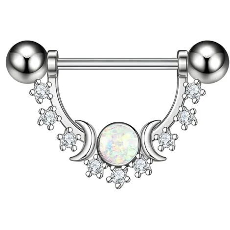 CZ and Opal Moon Set Galaxy Shield Nipple Ring - Image 1