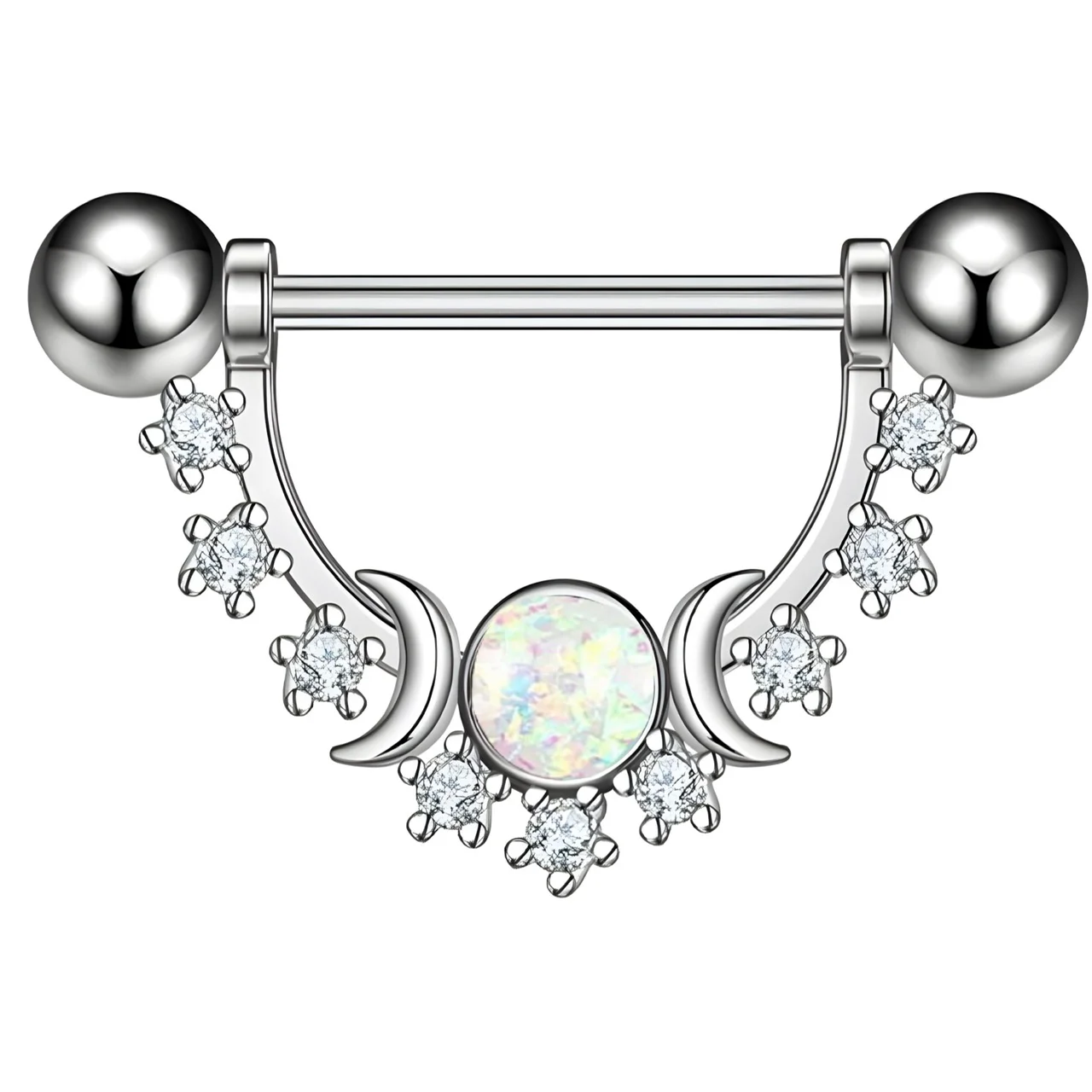 CZ and Opal Moon Set Galaxy Shield Nipple Ring - Image 1