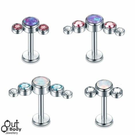 16GA CZ and Opal Row Top Labret Cartilage Earring
