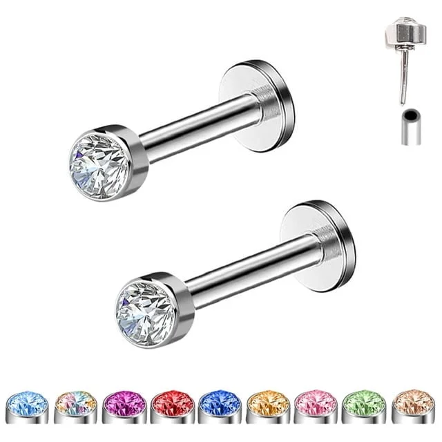 Labret Cartilage Stud with Threadless Push in Pin Crystal Top