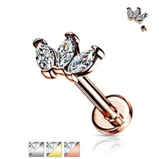 CZ Trilogy Marquise Top Internally Threaded Labret Monroe