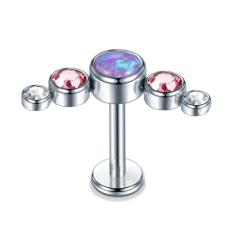 16GA CZ and Opal Row Top Labret Cartilage Earring - Image 4
