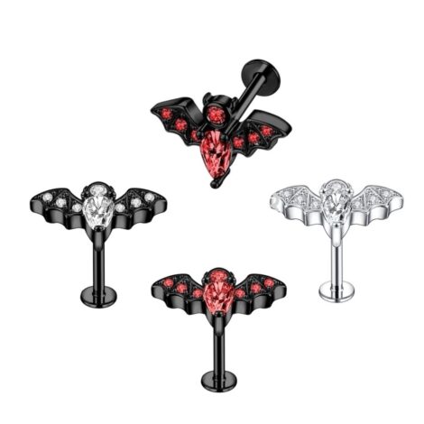 Bat Labret with CZ Set Top Cartilage Lobe Halloween Earring - Image 1