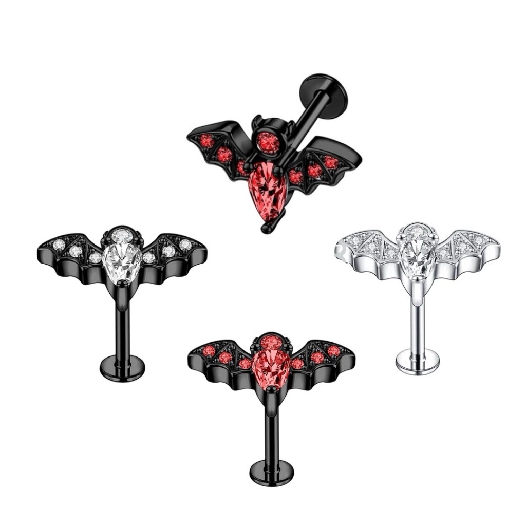 Bat Labret with CZ Set Top Cartilage Lobe Halloween Earring