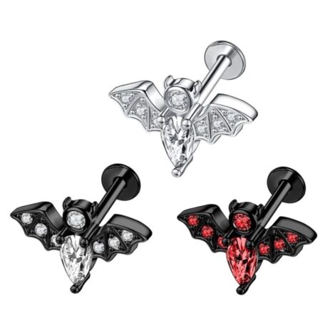 Bat Labret with CZ Set Top Cartilage Lobe Halloween Earring - Image 2