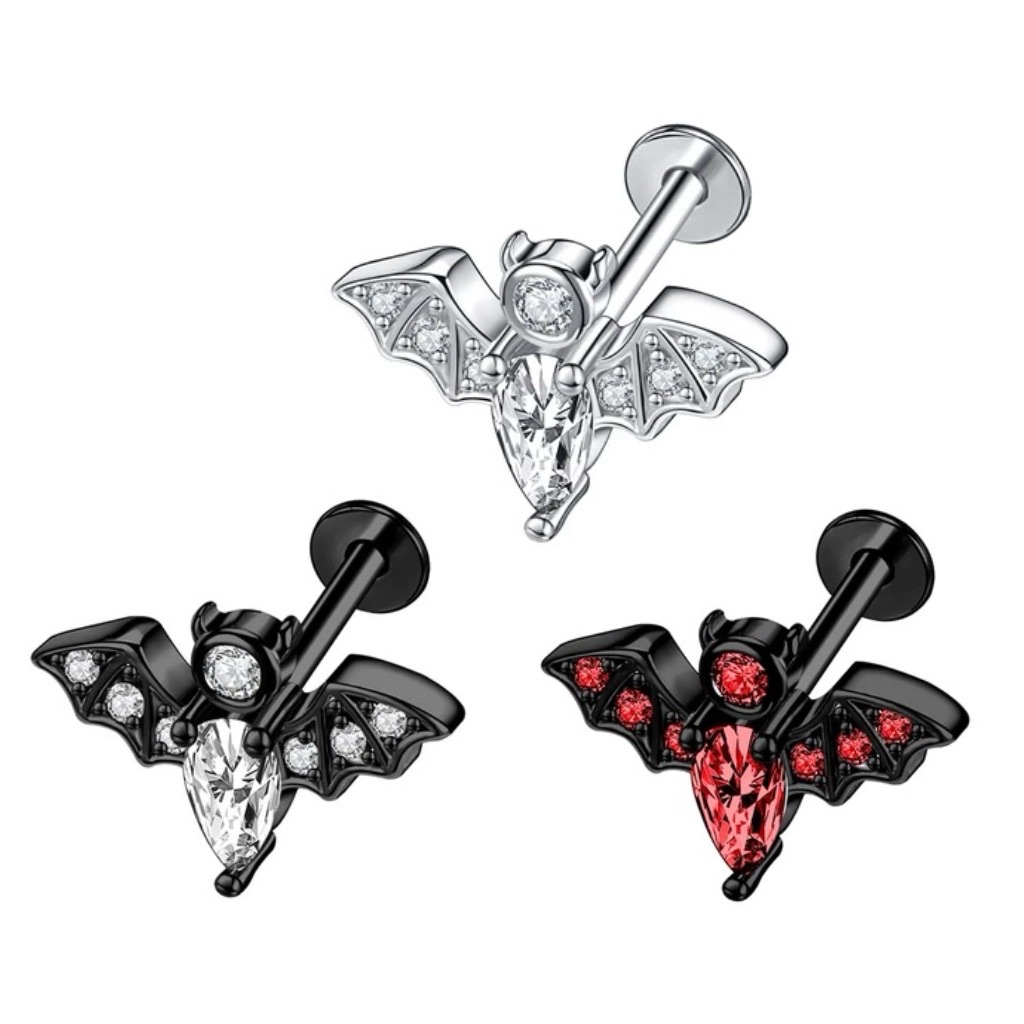 Bat Labret with CZ Set Top Cartilage Lobe Halloween Earring