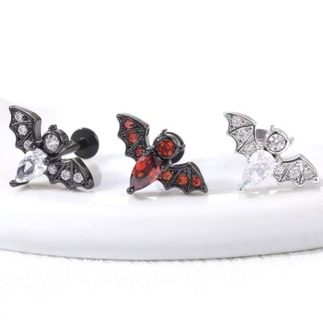 Bat Labret with CZ Set Top Cartilage Lobe Halloween Earring - Image 4
