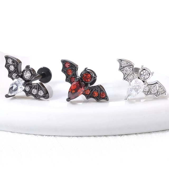 Bat Labret with CZ Set Top Cartilage Lobe Halloween Earring