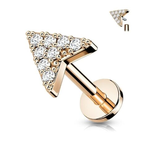 CZ Paved Chevron Arrow Top on Internally Threaded Labret, Cartilage Stud - Image 2