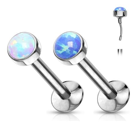 Labret Cartilage Stud Threadless Push In Pin Opal Top Internally Threaded