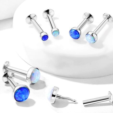 Labret Cartilage Stud Threadless Push In Pin Opal Top Internally Threaded - Image 2