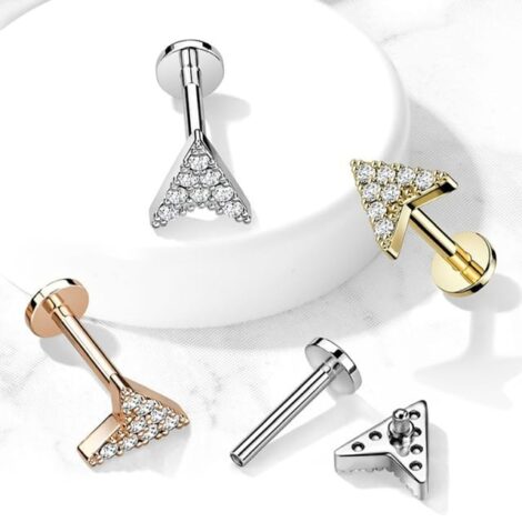 CZ Paved Chevron Arrow Top on Internally Threaded Labret, Cartilage Stud - Image 5