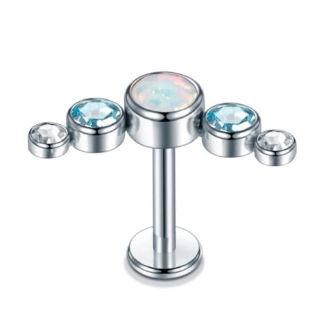 16GA CZ and Opal Row Top Labret Cartilage Earring - Image 5