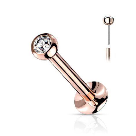Labret Cartilage Stud with Threadless Push In Gem Ball Top in PVD Colours - Image 4