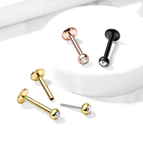 Labret Cartilage Stud with Threadless Push In Gem Ball Top in PVD Colours - Image 6