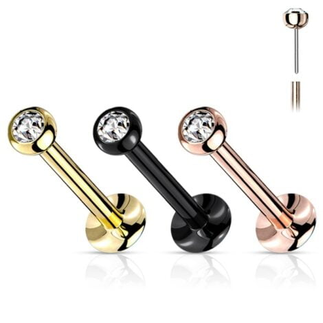 Labret Cartilage Stud with Threadless Push In Gem Ball Top in PVD Colours