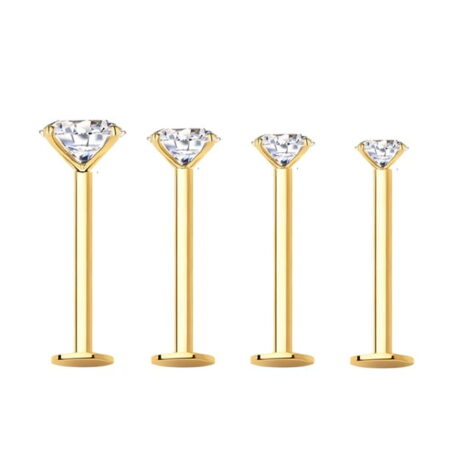 20GA Prong Set CZ Treadless Push Pin Top Labret Cartilage Lobe Nose - Image 2