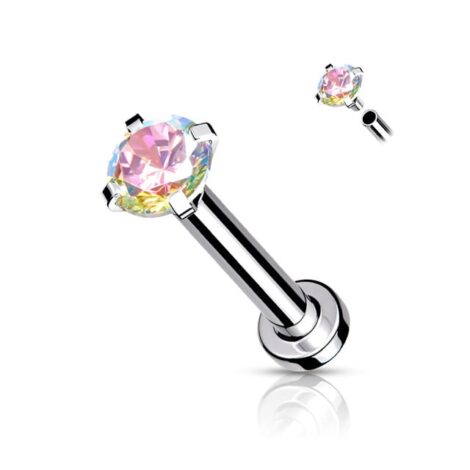 16G Vitrail, AB and Clear Prong CZ Labret Monroe with Micro Base - Image 4