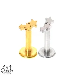 Ear Cartilage, Labret Stud with Micro Triple Star Top Internally Threaded