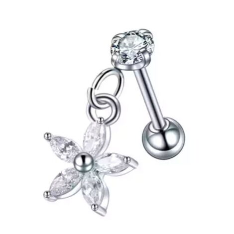 Prong Set CZ Barbell with Dangle Charm, Cartilage Earring - Image 5
