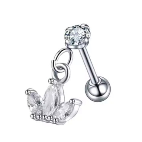 Prong Set CZ Barbell with Dangle Charm, Cartilage Earring - Image 4