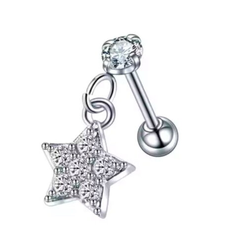 Prong Set CZ Barbell with Dangle Charm, Cartilage Earring - Image 6