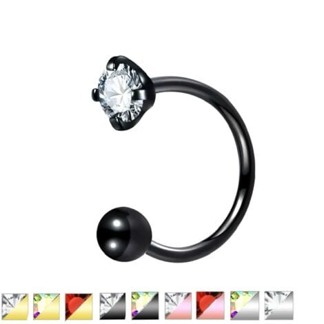 Circular Horseshoe Barbell with Prong Gem and Ball, Cartilage Nose Ring