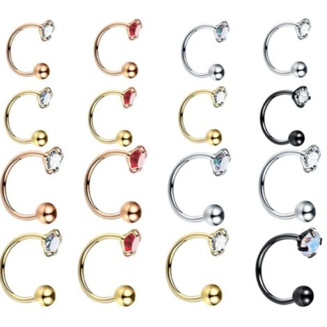 Circular Horseshoe Barbell with Prong Gem and Ball, Cartilage Nose Ring - Image 2