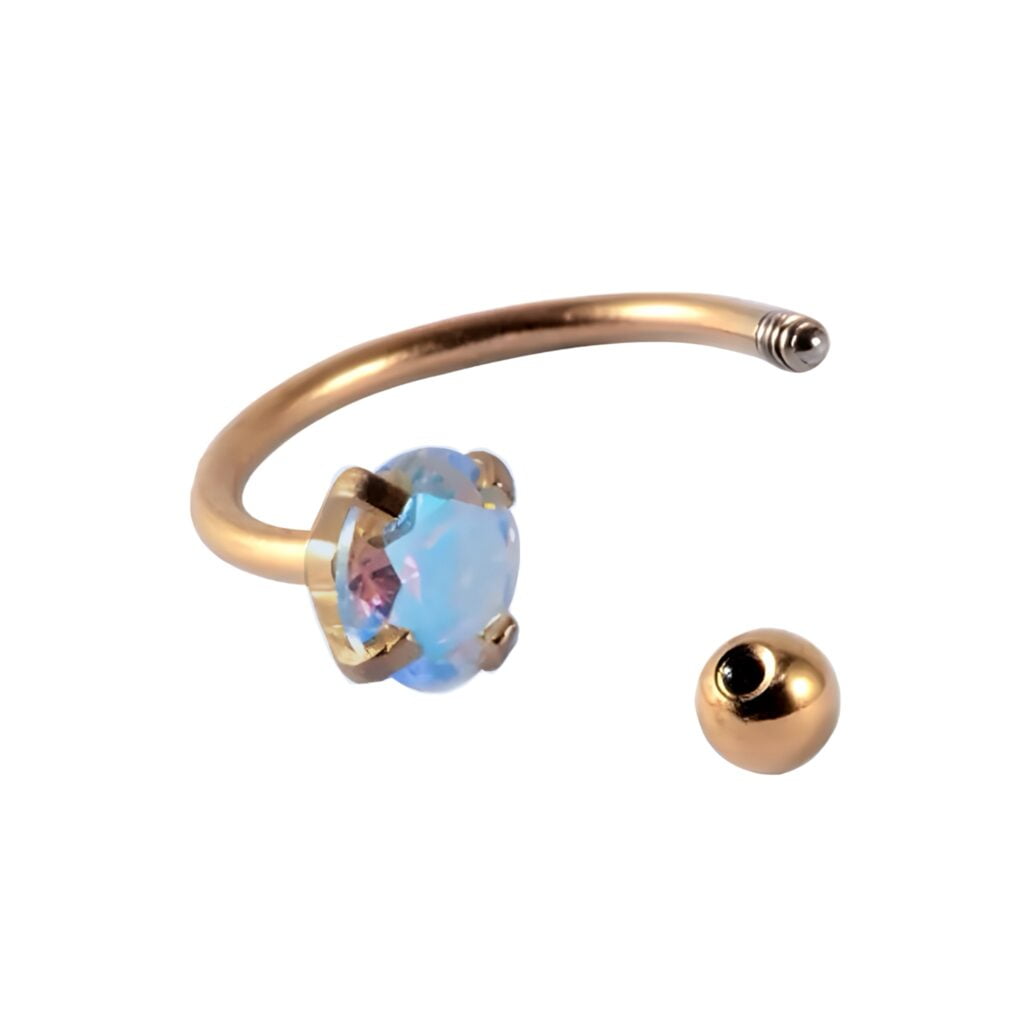 Circular Horseshoe Barbell with Prong Gem and Ball, Cartilage Nose Ring