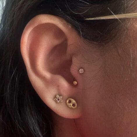 Circular Horseshoe Barbell with Prong Gem and Ball, Cartilage Nose Ring - Image 9