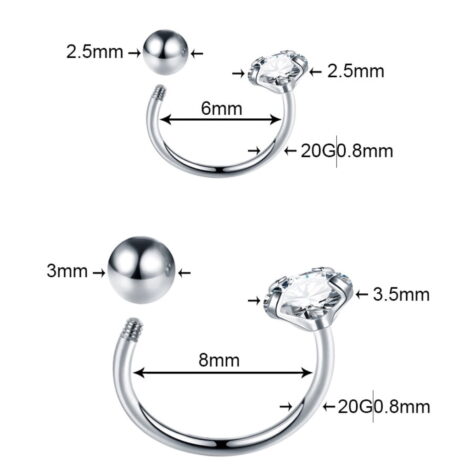 Circular Horseshoe Barbell with Prong Gem and Ball, Cartilage Nose Ring - Image 4
