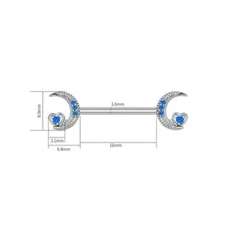 Blue Crystal Crescent Moon Love Heart Nipple Ring Pairs - Image 2