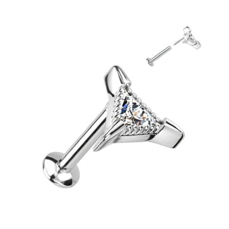Labret Cartilage Stud Threadless with Push-in Triangle CZ Pin Top - Image 3