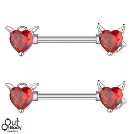 CZ Heart Naughty or Nice Kitty Cat Nipple Ring - Image 1