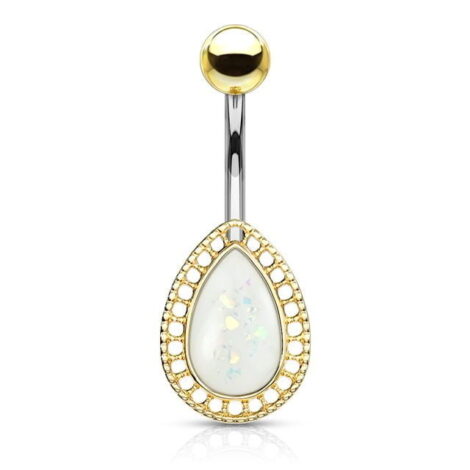 Opal Glitter Tear Drop with Lacey Shield Belly Navel Ring - Image 5
