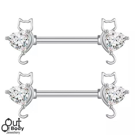 Heart Shaped CZ with Silvery Cat Filigree Nipple Ring