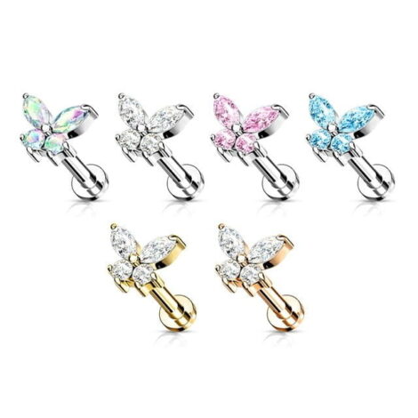 Butterfly CZ Top Labret Stud Internally Threaded for Lip Cartilage - Image 6