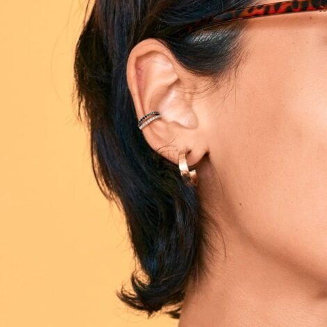 Hoop Half Circle Double Ring Lined with CZ for Helix Conch - Image 2
