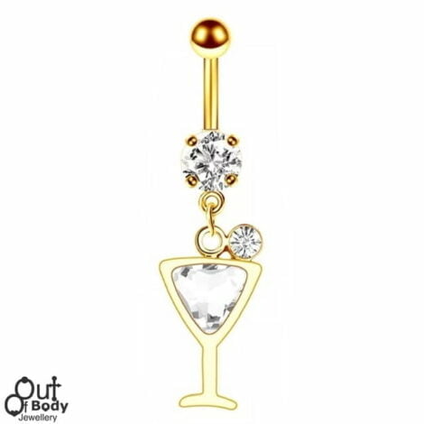 Gold CZ Belly Ring with Crystal Cocktail Glass