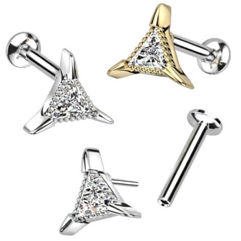 Labret Cartilage Stud Threadless with Push-in Triangle CZ Pin Top