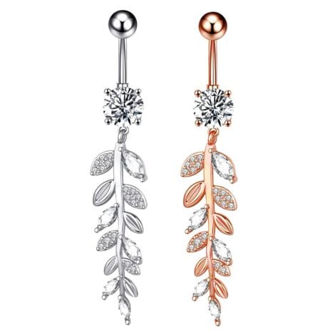 Tassel Belly Ring with Crystal and Marquise CZ Set Leaves